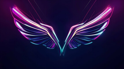 Fototapeta premium A stylized wing logo with a futuristic, neon-lit design and a dynamic, swoosh shape