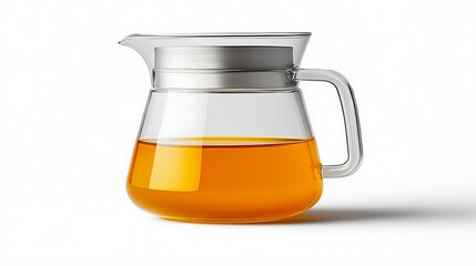 Clear Glass Pitcher with Lid Holding Bright Yellow Liquid on a Minimalist Background