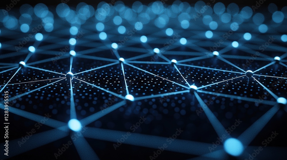 Poster network of dots forming a complex structure representing connectivity and communication systems