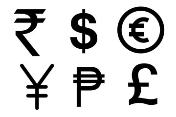Dollar, Euro, Pound and Yen sign set. Money icon set