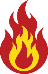 Fire flame clipart featuring a bold red and yellow flame design. Burning flame vector illustration. Perfect for graphic design, logos, posters, and digital projects.
