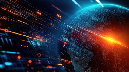 Obraz premium A globe surrounded by data streams and charts, depicting global big data exchange.