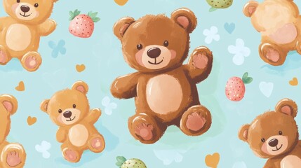 Obraz premium Cute teddy bears on a colorful background. Looks like a wrapping paper or fabric for kids. 