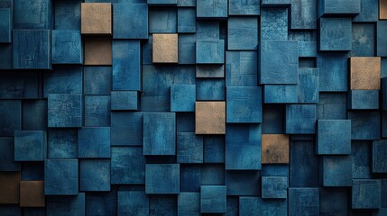 Unique wall design composed of alternating blue and brown squares creating a striking visual feature