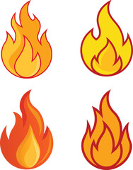 Set of 4 fire flame vector illustration. Red and yellow burning flame for graphic design, logos, icon, posters, and digital projects. Flat fire collection set.
