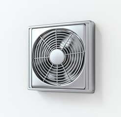 Square metal ventilation fan, wall-mounted, modern interior, airflow