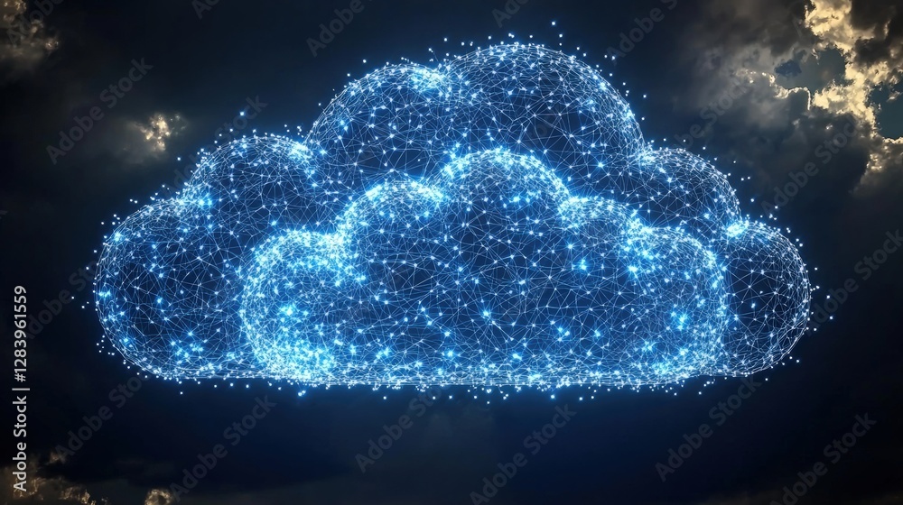Poster abstract cloud with a network of connected lines representing digital connectivity and technology