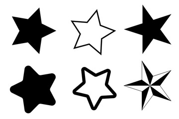 Stars icon collection. Different star shapes. Black stars icon set