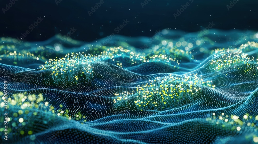 Poster captivating wave design composed of numerous tiny dots creating a unique visual pattern