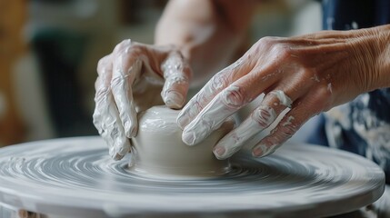 Close-Up of Hands Shaping Clay During Pottery Crafting