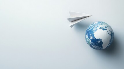 Paper Plane Flying Around Globe on Isolated Background for Global Messaging Systems