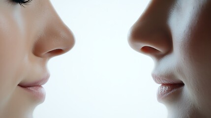 Obraz premium Close-Up Profile of Two Faces Highlighting the Beauty of Emotions and Facial Features with Soft Lighting