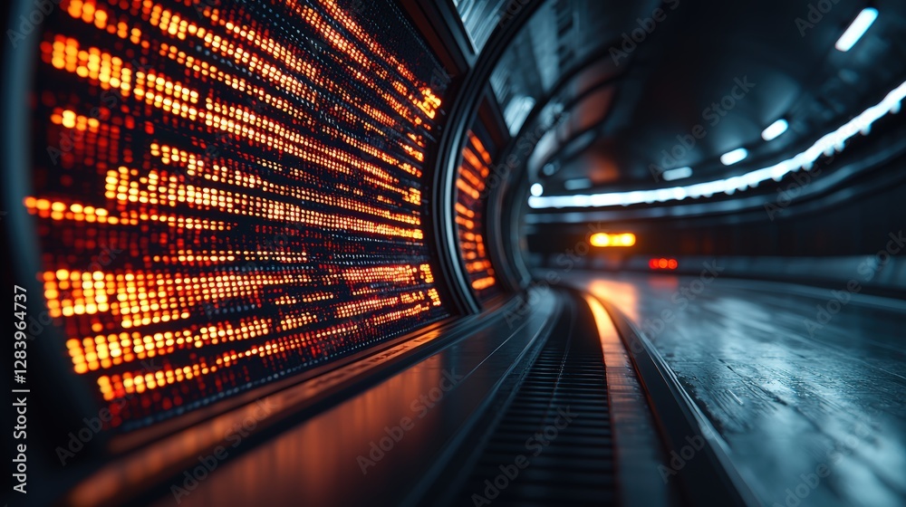 Poster dynamic tunnel scene with a fast-moving train creating motion and energy in urban environment