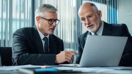 Fototapeta premium Financial review meeting between two leaders in modern office business discussion professional environment collaborative viewpoint