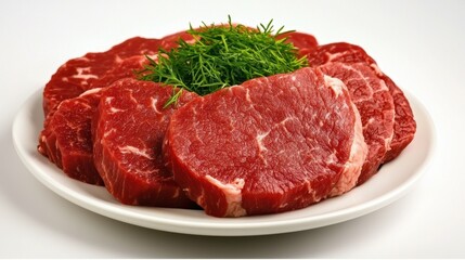 Fototapeta premium Gourmet style beef with finely chopped chervil culinary kitchen food photography bright environment close-up view