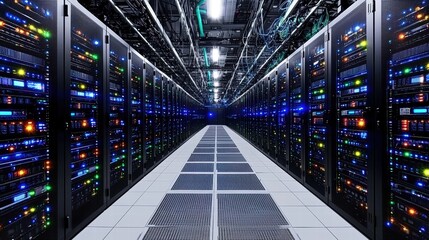 Modern server room equipped with advanced technology and networking devices for data management