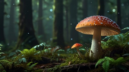 Fototapeta premium Mushroom Wallpaper ,Fantasy Wallpaper, Mushroom Light, Fantasy Mushroom, Jungle, Forest Mushroom, Jungle Background, fantasy.