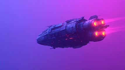 Pixel Art Spaceship in Purple Nebula