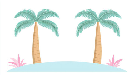 Obraz premium A vibrant illustration featuring two palm trees, showcasing their lush leaves and tall trunks. The background is minimalistic, highlighting the tropical essence of the scenery.