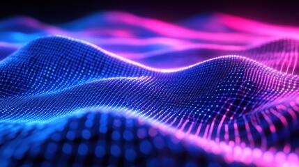 Abstract blue and pink particle grid wave background flowing smoothly