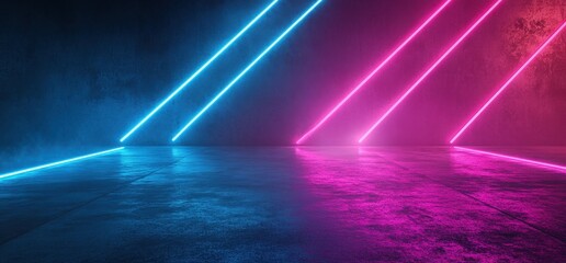 Vibrant neon lights illuminating grunge concrete floor