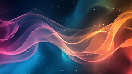 Colorful flowing energy waves with shimmering stars and a dark backdrop