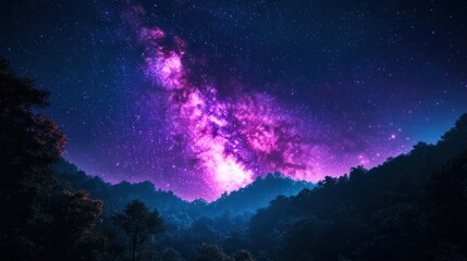 Fototapeta premium Majestic Milky Way over a mystical mountain forest at night