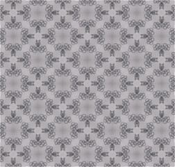 A seamless vintage-style pattern featuring blooming flowers with intricate gray engravings, evoking a timeless, elegant, and detailed floral design.

