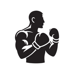 Boxing athlete masculine man silhouette isolated on transparent white background