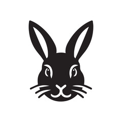 Rabbit face vector black silhouette lineart logo icon, bunny animal isolated on white background