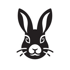 Rabbit face vector black silhouette lineart logo icon, bunny animal isolated on white background
