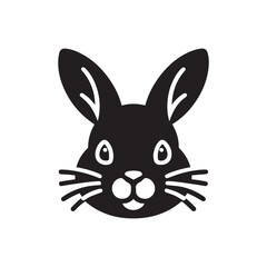 Rabbit face vector black silhouette lineart logo icon, bunny animal isolated on white background