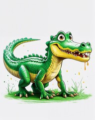 Obraz premium alligator child like drawing on a white background crayon art whimsical youthful hand drawn cartoon