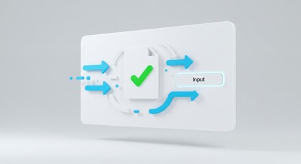 Data Input Processing with Check Mark and Arrows in Minimalist Style