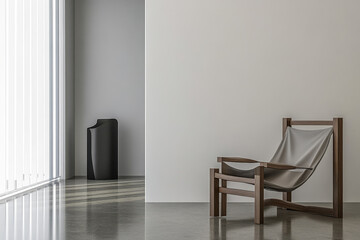 Modern interior design featuring a unique chair and minimalist decor in a stylish space