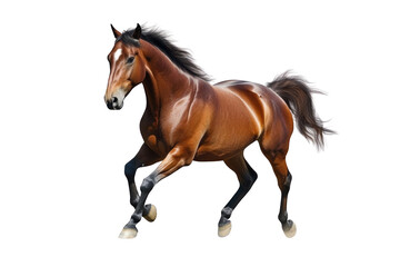 Fototapeta premium Brown Horse Running With Transparent Background, Stallion Galloping on a Black Backdrop, A Dynamic and Powerful Image of a Horse in Motion With a Transparent Background