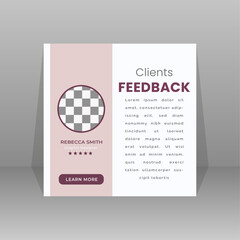 Client feedback testimonial social media post. Social media banner template.