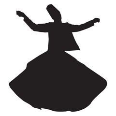 Peaceful sufi dancer dancing calmy isolated over white background editable vector graphic for design purposes.Sufi master dancing in ecstasy silhouette with hands wide spread and spinning.Eps10