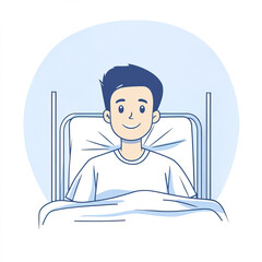 Obraz premium Young man smiling in hospital bed with cheerful demeanor