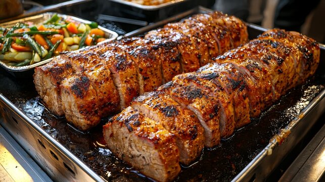 Artisanal pork waterfall display, with sauce cascading down in a visually pleasing pattern --chaos 20 --ar 16:9 --quality 2 --v 6.1 Job ID: d927346b-3a98-4222-891a-6b6fc12276fc
