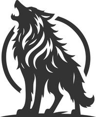 A fierce wolf howling with an aggressive stance vector animal silhouette