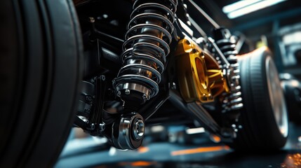 Fototapeta premium A high-resolution image of car suspension components including coilovers and shock absorbers