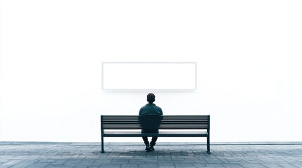 Obraz premium A 3D illustration of a businessman sitting on a chair, holding a card in front of a blank whiteboard with an abstract, empty background The image represents a business concept or presentation