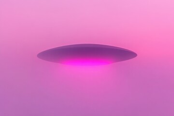 Mysterious pink sky with futuristic flying object gliding at sunset or dawn