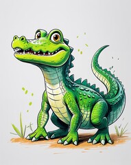 Fototapeta premium crocodile child like drawing on a white background crayon art whimsical youthful hand drawn cartoon
