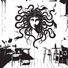 Sketch of graffiti or tattoo Head of Medusa Gorgon, a character from ancient Greek legends