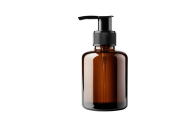 Naklejka premium The Glass Bottle with Pump Dispenser Reflects Light, Showing its Transparency