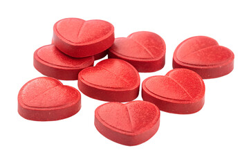 
red heart shaped pills isolated on transparent background