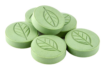 
green pills in leaf shape, isolated