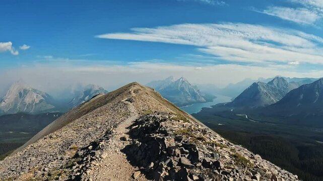 view from the summit of Tent Ridge in the Rocky Mountains in Kananaskis, Alberta, Canada